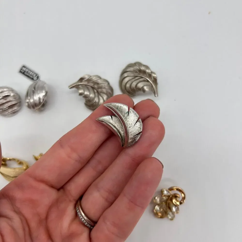 Trifari Clip On Earring Lot Gold Tone Silver Tone Vintage Costume Jewelry Signed